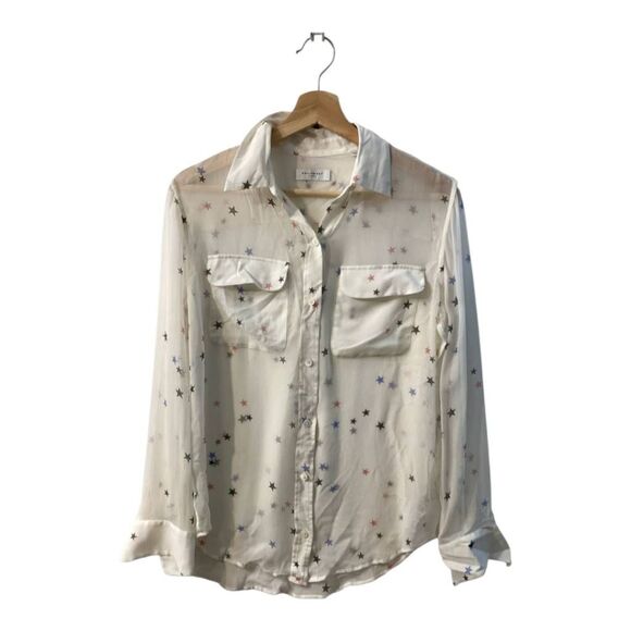 Equipment Star Print Silk Blouse Women’s Size XS Long Sleeve Multicolor Button U - Picture 2 of 16